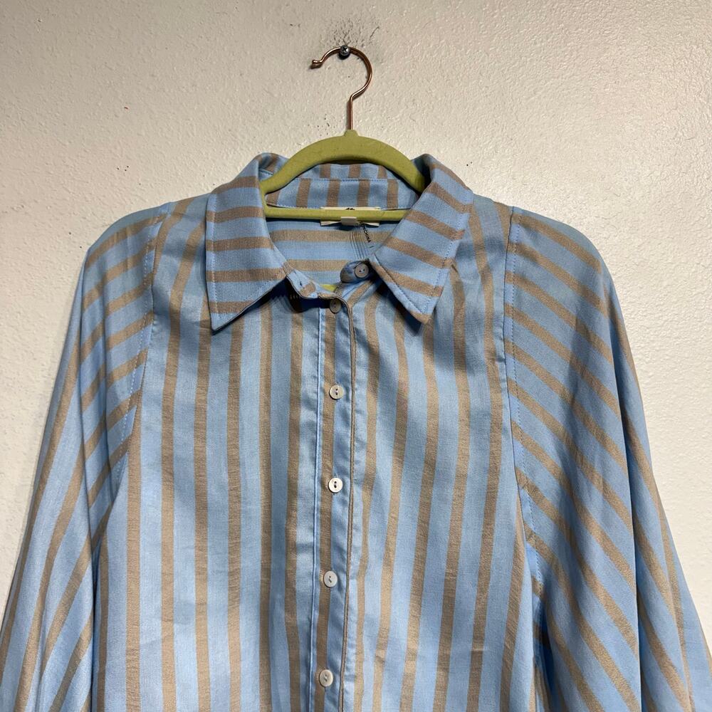 Entro Blue Striped Button Down Blouse Sz M - Picture 3 of 12